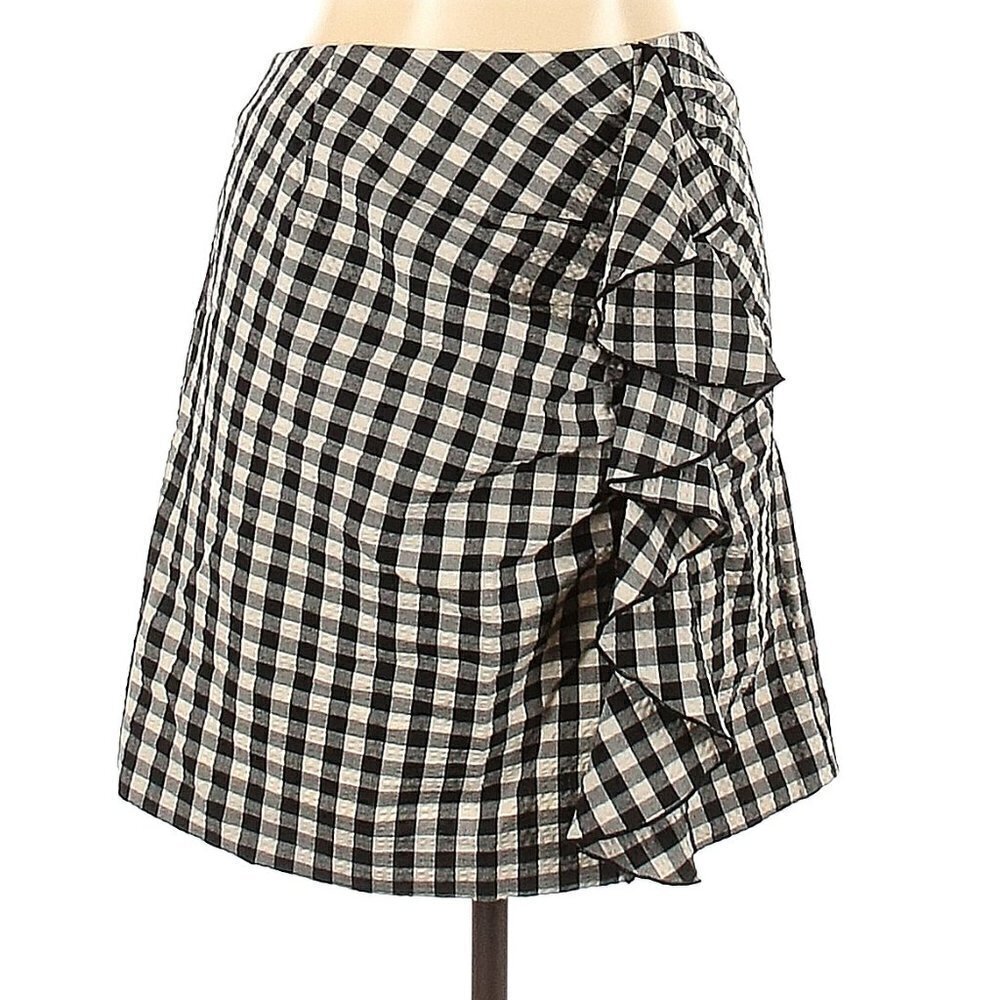 H&M Women's Black White Plaid Gingham Ruffled Cotton Casual Short Mini Skirt, 10
